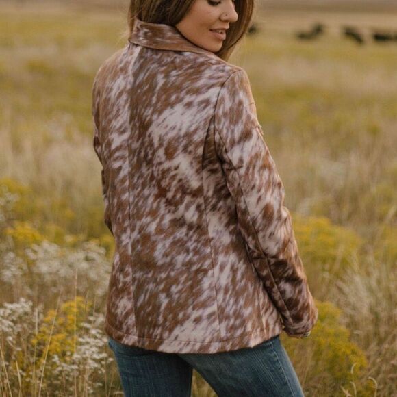 Rustic Chic: Cow Print Blazer - Western Faux Hide Casual Jacket New - Picture 8 of 10